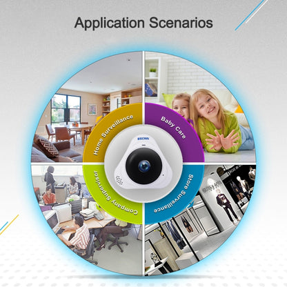 ESCAM Q8 960P 360 Degrees Fisheye Lens 1.3MP WiFi IP Camera, Support Motion Detection / Night Vision, IR Distance: 5-10m, AU Plug(White) by ESCAM