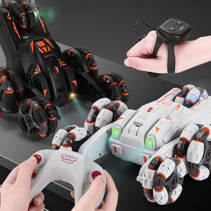 MoFun Five-wheeled Stunt Car 360-degree Swing Arm 2.4G Multifunctional RC Car, specifications:Double control(Grey) by MoFun