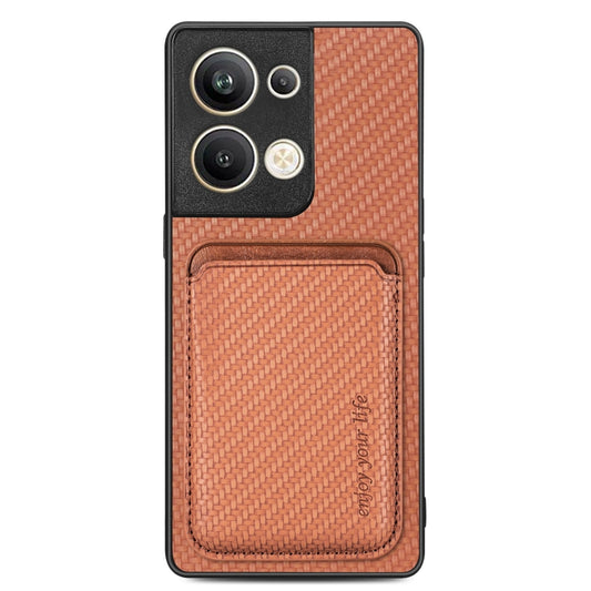 For OPPO Reno9 Pro+ Carbon Fiber Leather Card Magsafe Magnetic Phone Case(Brown) by bashfashion
