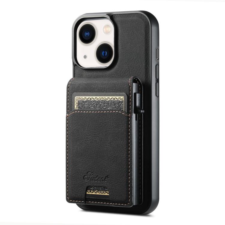 For iPhone 14 Suteni H19 Litchi Grain 2-in-1 MagSafe Removable Card Box Back Phone Case(Black) by Suteni