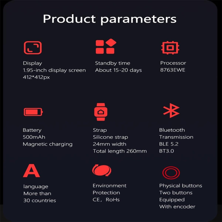 EX100 1.95 inch Color Screen Smart Watch, Support Bluetooth Call / Health Monitoring(Black) by bashfashion