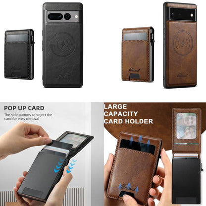 For Google Pixel 7 Pro Suteni H19 Oil Wax 2-in-1 MagSafe Removable Card Box Back Phone Case(Brown) by Suteni