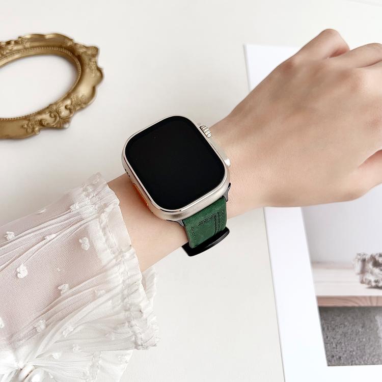 For Apple Watch 42mm / 41mm / 40mm / 38mm 7-Line Tri-Star Buckle Pull Up Leather Watch Band(Light Yellow White Thread) by bashfashion