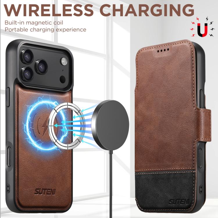 For iPhone 17 Pro Max Suteni Q06 2-in-1 Multi-function Detachable Wallet MagSafe Phone Case(Brown) by Suteni