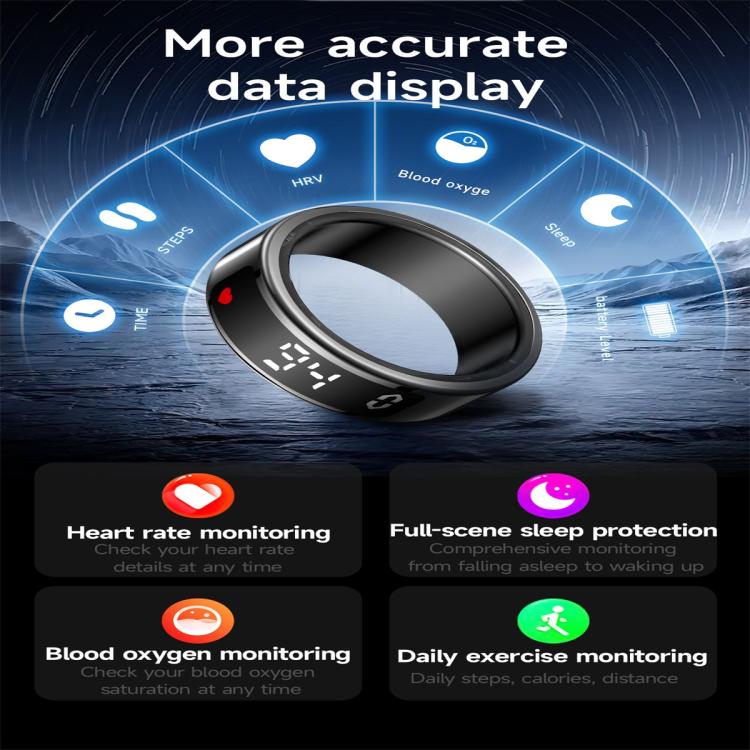 SY01 SIZE 8 Smart Ring, Support Heart Rate / Blood Oxygen / Sleep Monitoring / Multiple Sport Modes(Black) by bashfashion