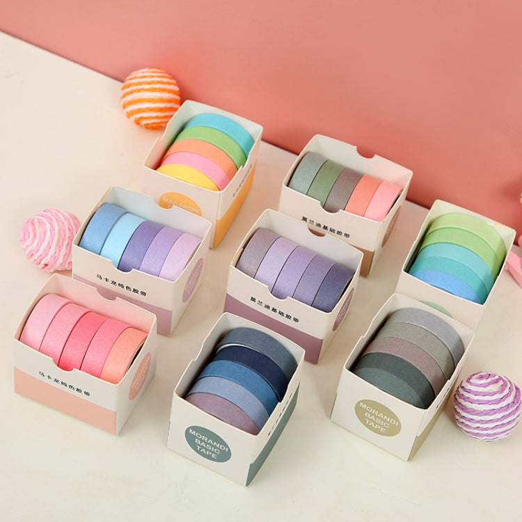 5 Boxes Student Printed Hand Account Tape Set(Macaron Solid Color 3) by bashfashion