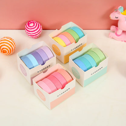 5 Boxes Student Printed Hand Account Tape Set(Macaron Solid Color 3) by bashfashion