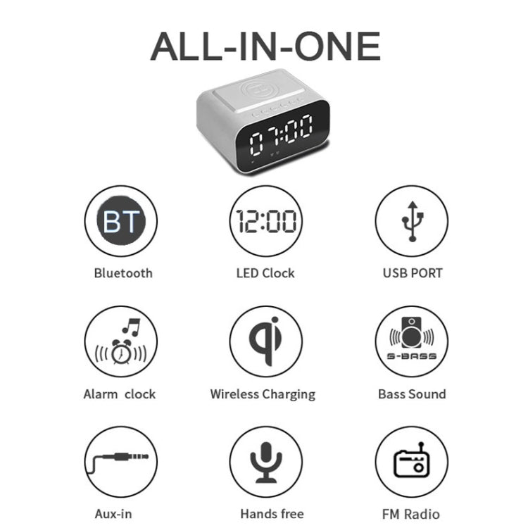 BT510 15W LED Clock Wireless Charging Bluetooth Speaker Multifunctional Smart Mirror Alarm Clock Audio(White) by bashfashion