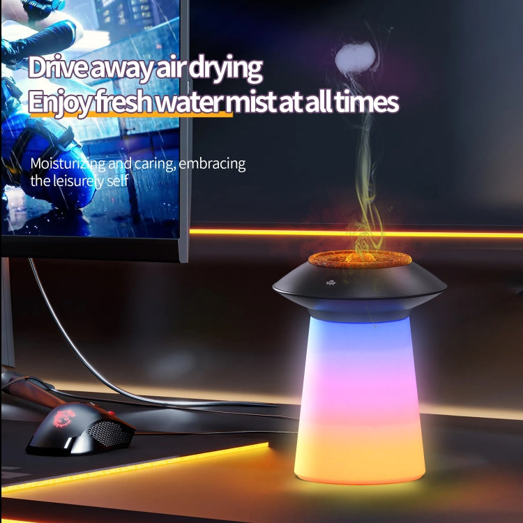 HX126 Sound Pickup RGB Light Volcano Humidifier Simulated Flame Aromatherapy Machine, Color: White by bashfashion