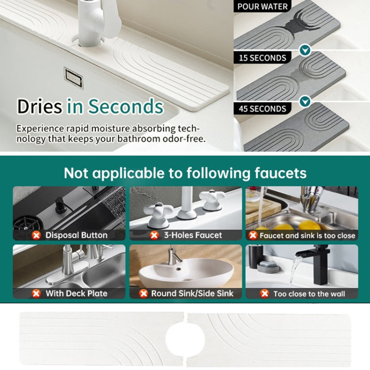 Faucet Sink Drying Mat Diatomaceous Earth Stone Splashproof Absorbent Sink Drainage Mat, Color: K02 White(60x10cm) by bashfashion