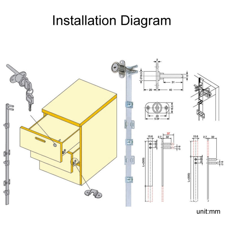 Home Office Desk Drawer Triple Connect File Cabinet Lock, Style: Side Black by bashfashion