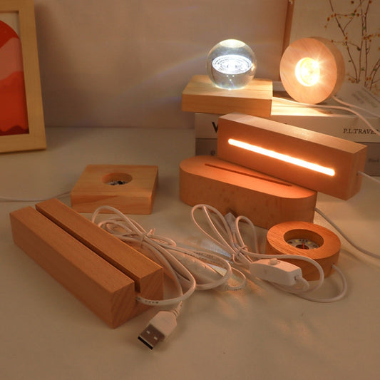 LED Light Solid Wood Luminous Base for Resin Art Acrylic Glass Lights Round 6x2cm(Warm Light) by bashfashion