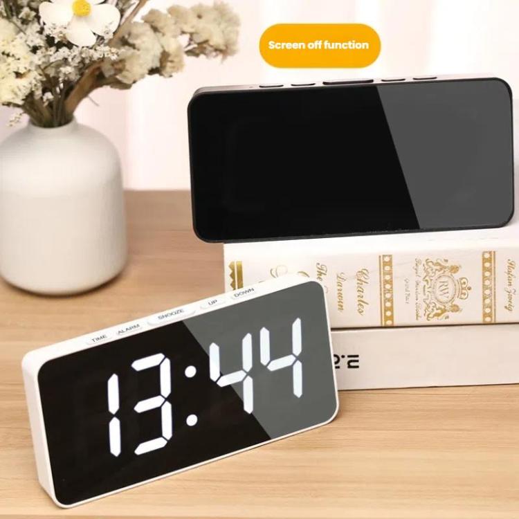 LED Mirror Digital Clock with Type-C Charging Port & 18650 Battery Compartment (Battery Not Included)(White+Blue) by bashfashion