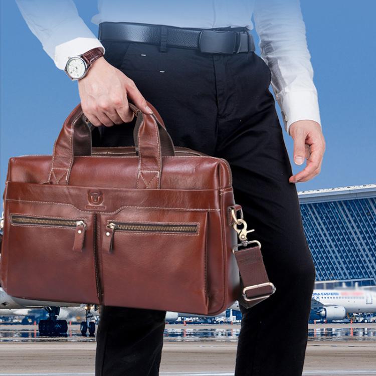 BULL CAPTAIN 056 Large Capacity Top Layer Cowhide Retro Business Hand-Held Briefcase(Black) by BULL CAPTAIN