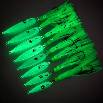 100G PROBEROS LF159 Luminous Bearded Squid Hook Slow Cranking Road Runner Iron Plate Bionic False Bait(B) by PROBEROS