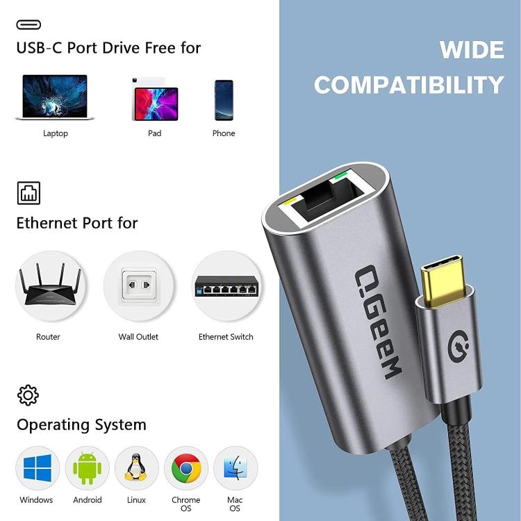QGeeM USB-A To RJ45 LAN Converter Gigabit Ethernet Adapter for Laptop, PC, Smartphone, Plug & Play Cable Length 15cm by QGeeM