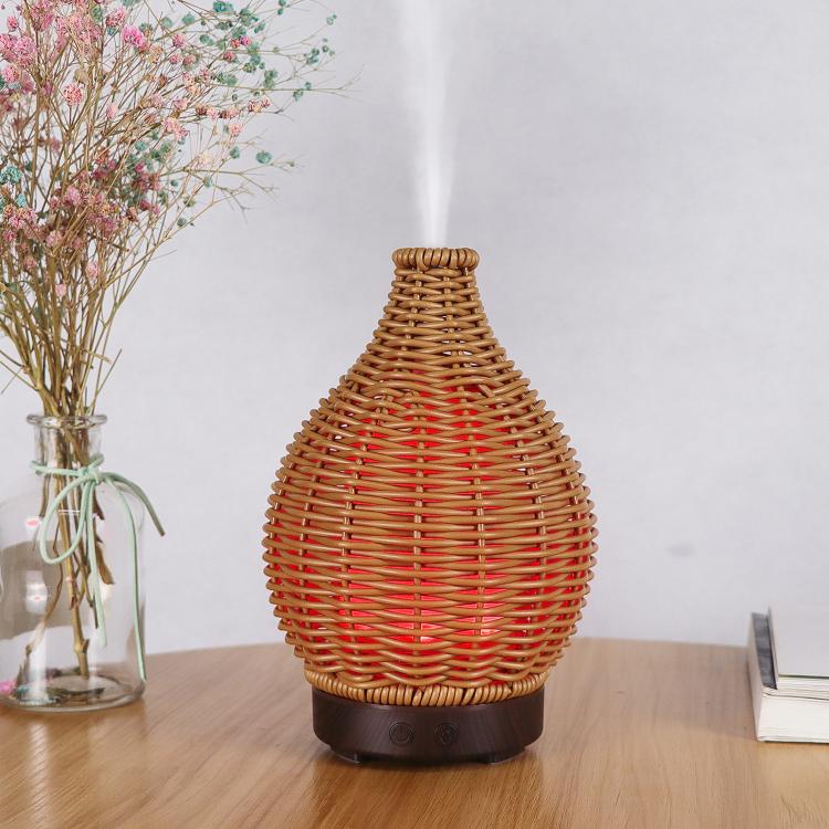 5V USB 100ML Hollow Rattan Ultrasonic Humidifier & Aromatherapy Diffuser with 7-Color LED Lights(Black) by bashfashion
