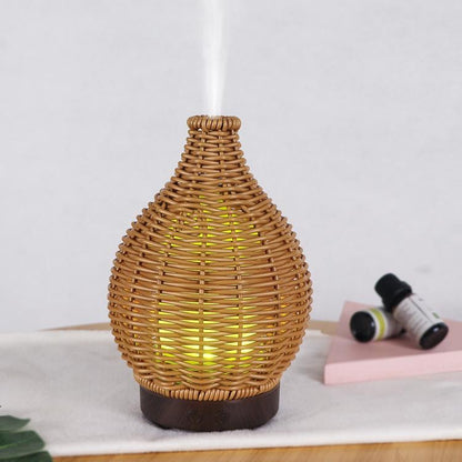 5V USB 100ML Hollow Rattan Ultrasonic Humidifier & Aromatherapy Diffuser with 7-Color LED Lights(Light Wood Grain) by bashfashion