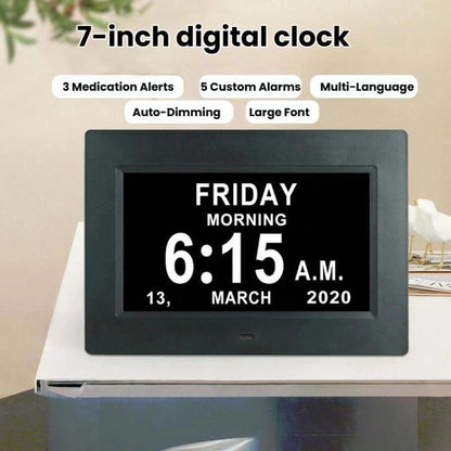 7-inch Digital Frame Calendar Day Clock With 3 Medication Alerts, 5 Custom Alarms, Multi-Language Support US Plug White by bashfashion