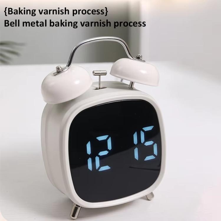 Loud Metal Powerful Ringing Clock LED Multifunction Clock, Color: Black Shell White Light by bashfashion